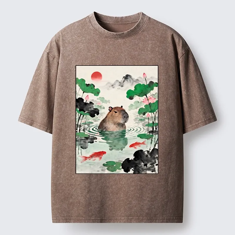 Tokyo-Tiger Chill Capybara In Water Washed T-Shirt