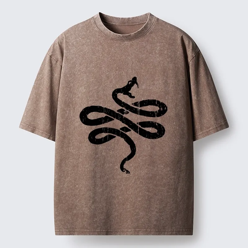 Tokyo-Tiger Black Snake Brush Art Washed T-Shirt