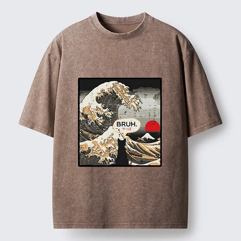 Tokyo-Tiger Great Wave Cat Bruh Washed T-Shirt