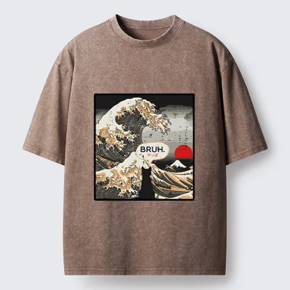 Tokyo-Tiger Great Wave Cat Bruh Washed T-Shirt