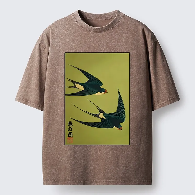 Tokyo-Tiger Spring Birds Of Peace Washed T-Shirt