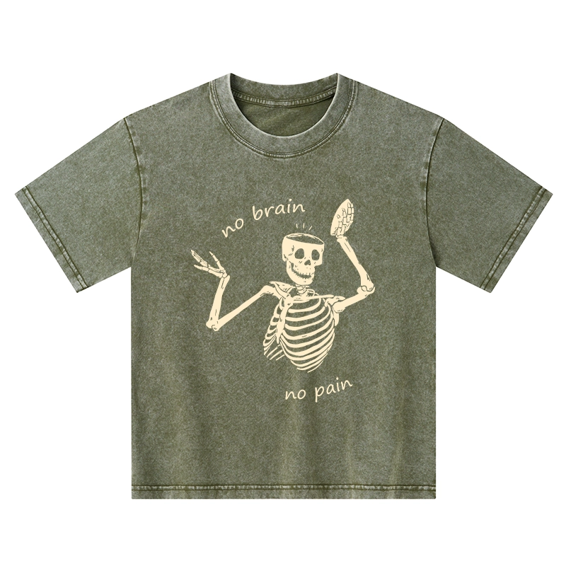 Tokyo-Tiger Skeletons Feel No Pain Kids Washed T-Shirt