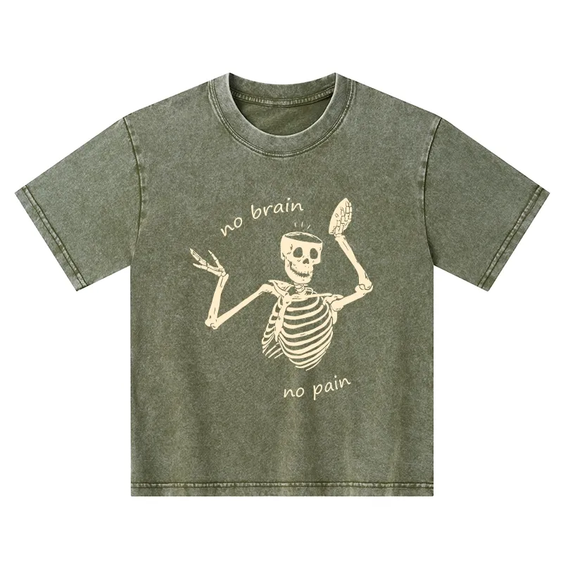 Tokyo-Tiger Skeletons Feel No Pain Kids Washed T-Shirt