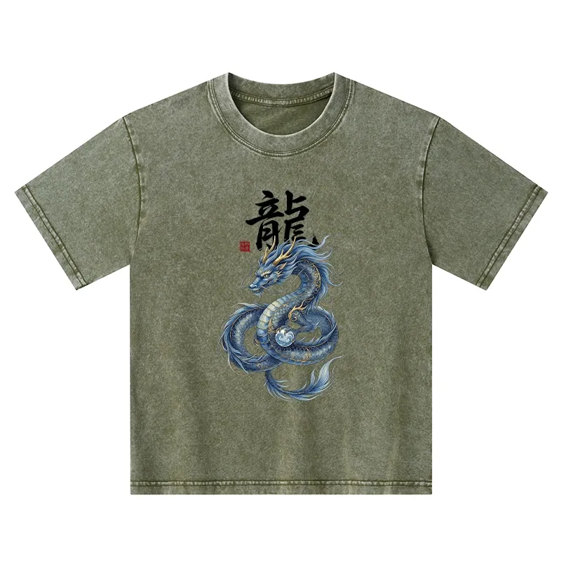 Tokyo-Tiger Mythic Blue Dragon Kids Washed T-Shirt