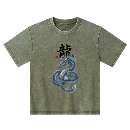 Tokyo-Tiger Mythic Blue Dragon Kids Washed T-Shirt