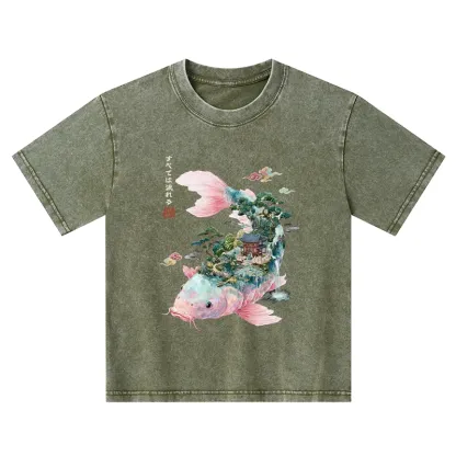 Tokyo-Tiger Journey Of The Flowing Koi Kids Washed T-Shirt