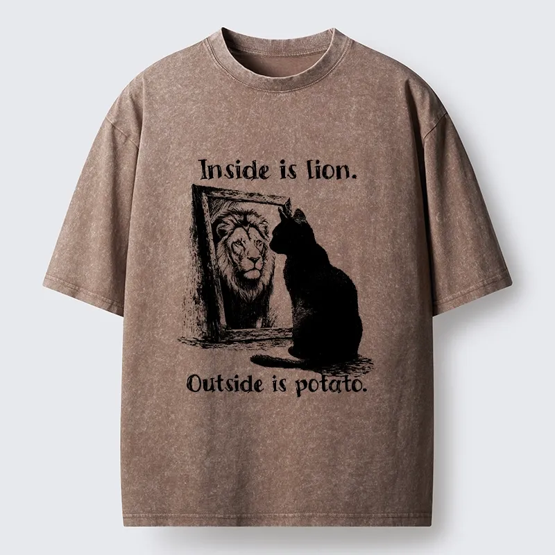 Tokyo-Tiger Cat Meme Inner Lion Outer Potato Washed T-Shirt