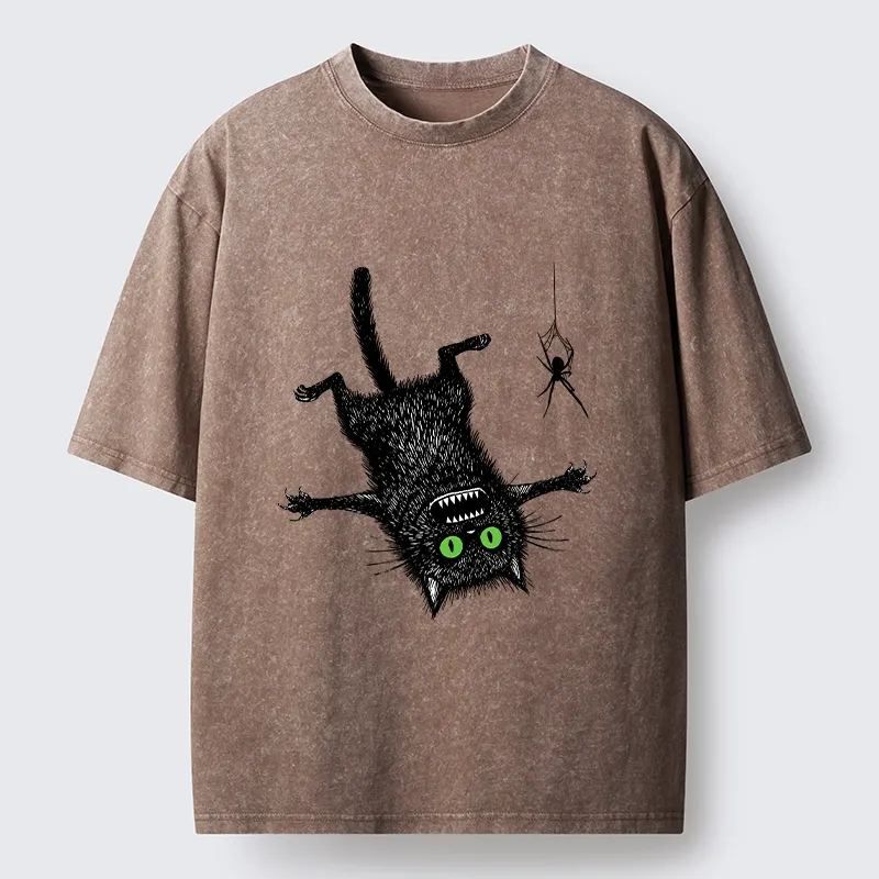 Tokyo-Tiger Scared Cat Vs Spider Prank Washed T-Shirt