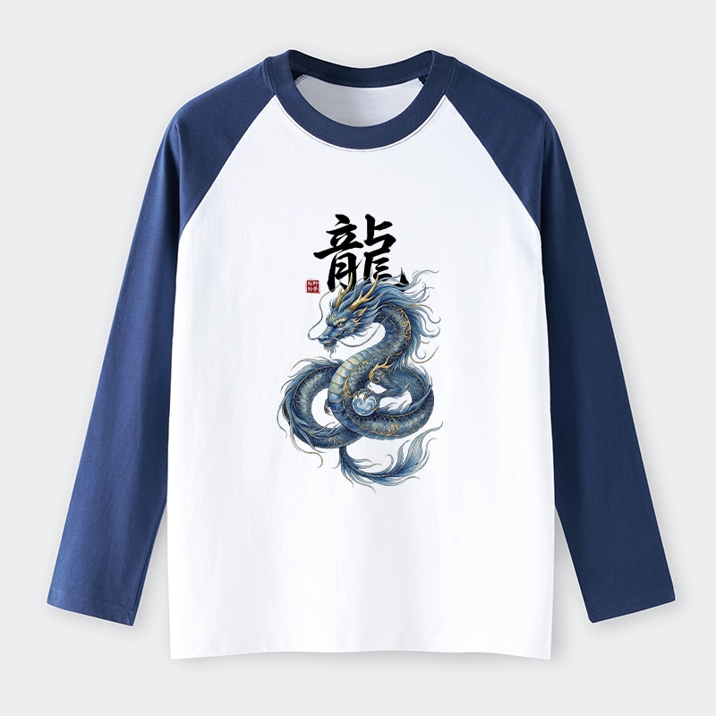 Tokyo-Tiger Mythic Blue Dragon Raglan Long Sleeve T-shirt