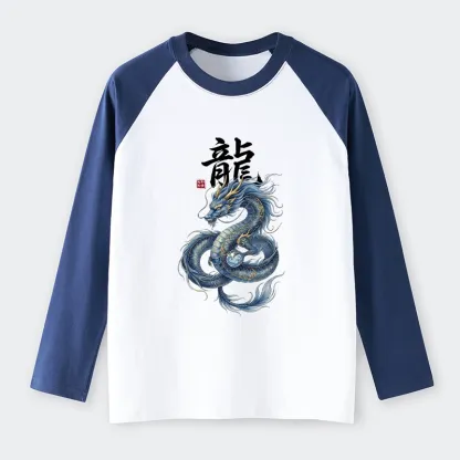 Tokyo-Tiger Mythic Blue Dragon Raglan Long Sleeve T-shirt