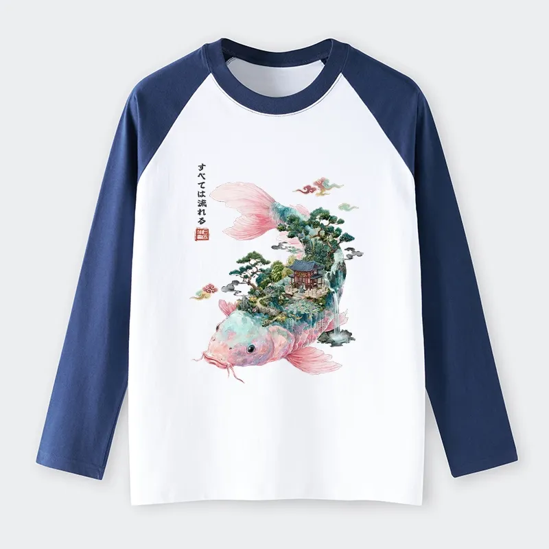 Tokyo-Tiger Journey Of The Flowing Koi Raglan Long Sleeve T-shirt