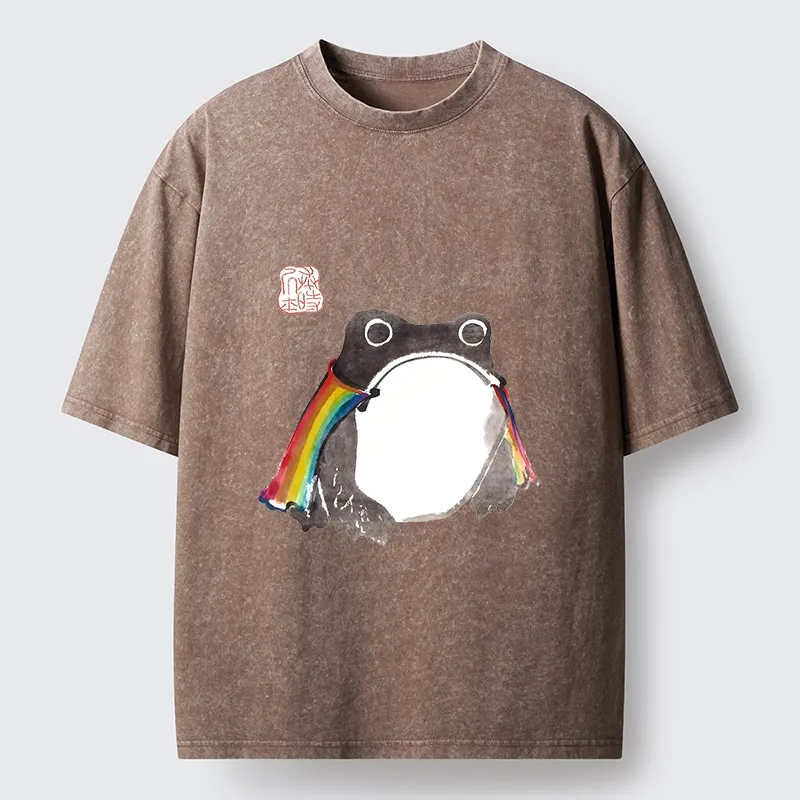 Tokyo-Tiger Pride Frog Cheerful Vibe Washed T-Shirt 