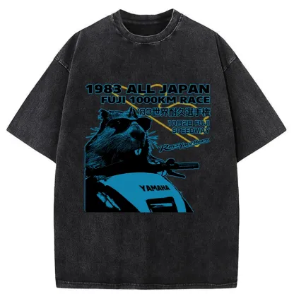 Tokyo-Tiger Funny Racing Beaver Washed T-Shirt