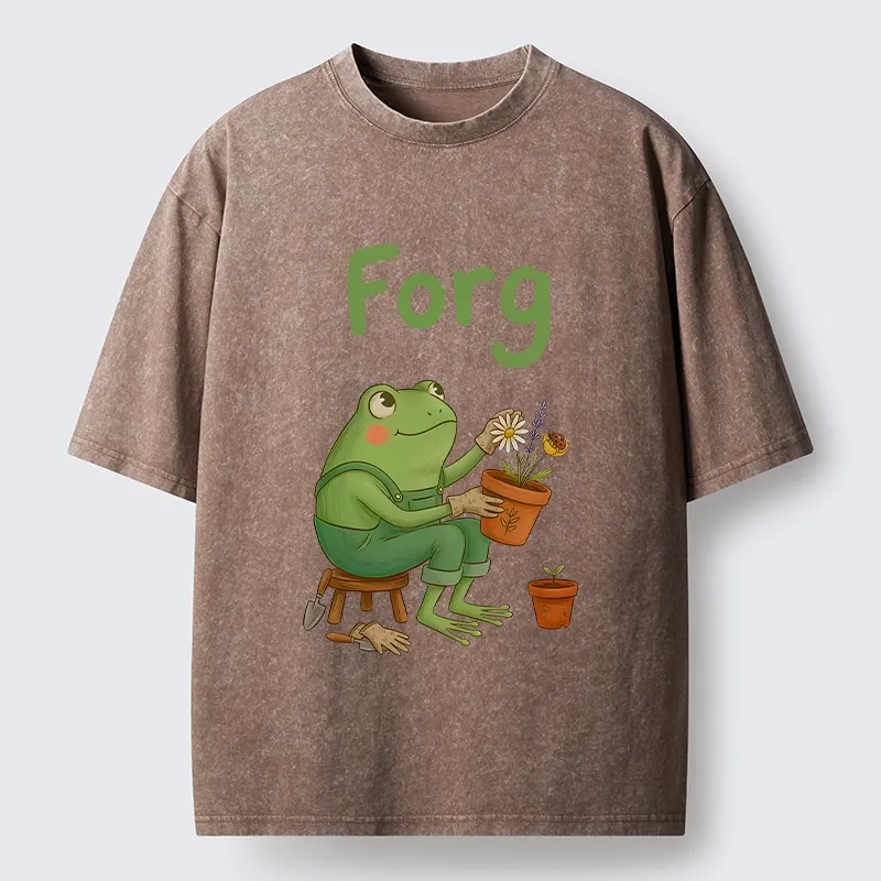 Tokyo-Tiger Cute Frog Gardening Meme Washed T-Shirt
