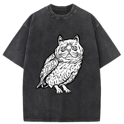 Tokyo-Tiger Cute Japanese Owl Washed T-Shirt