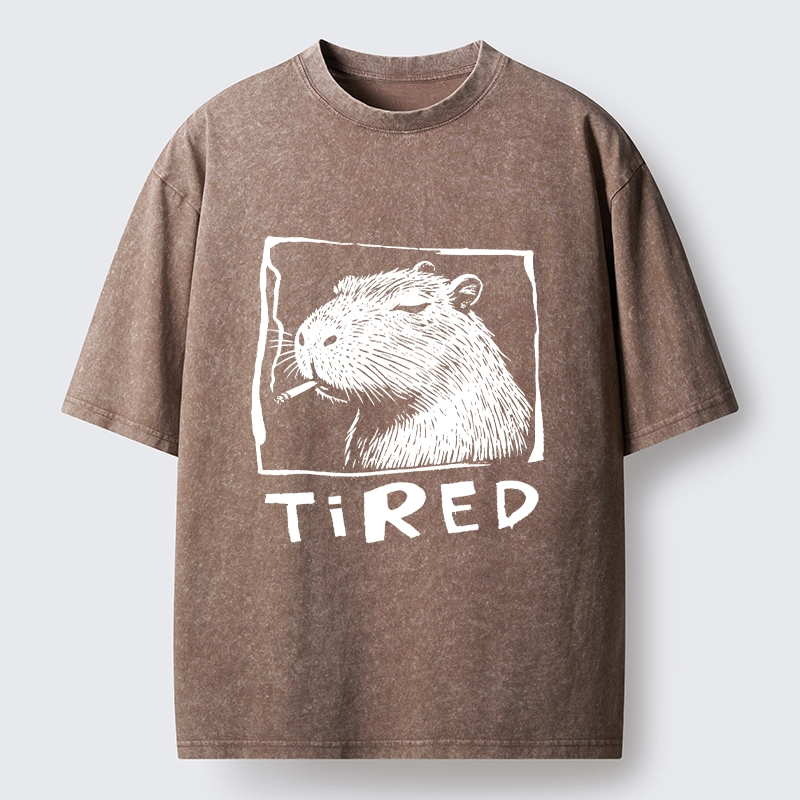 Tokyo-Tiger Tired Life Funny Capybara Art Washed T-Shirt