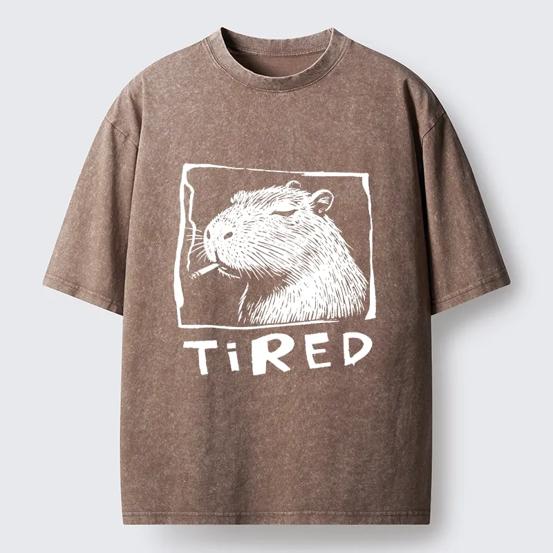 Tokyo-Tiger Tired Life Funny Capybara Art Washed T-Shirt