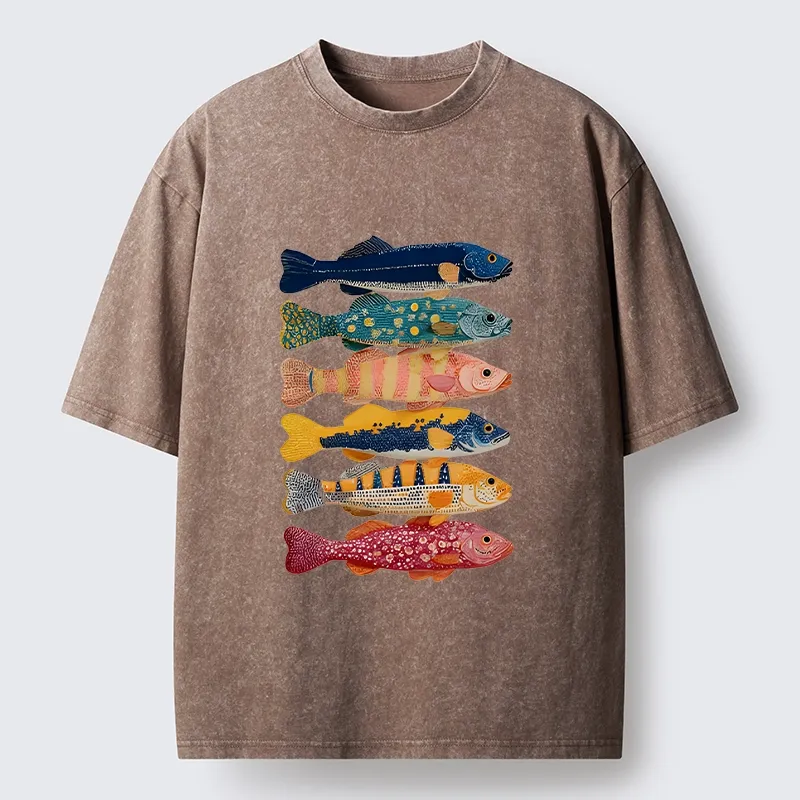 Tokyo-Tiger Colorful Fish Art Collection Washed T-Shirt