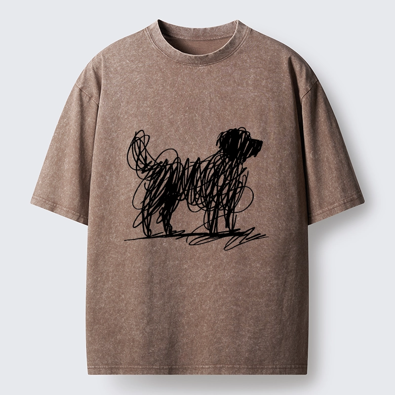 Tokyo-Tiger Scribble Dog Art Funny Vibe Washed T-Shirt