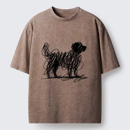 Tokyo-Tiger Scribble Dog Art Funny Vibe Washed T-Shirt