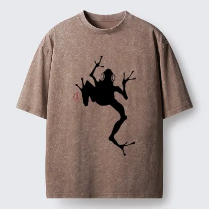 Tokyo-Tiger Japanese Frog Ink Wash Washed T-Shirt