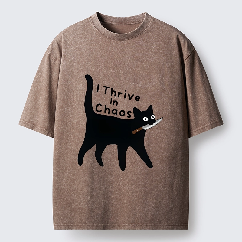 Tokyo-Tiger Chaotic Black Cat With Knife Washed T-Shirt