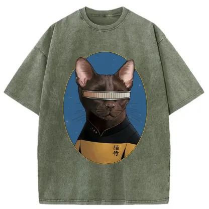 Tokyo-Tiger Star Cat Waiter Washed T-Shirt