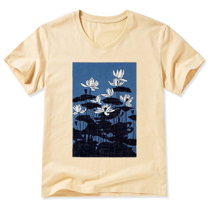 Tokyo-Tiger Blue Lotus Japanese Art V-Neck Classic T-Shirt
