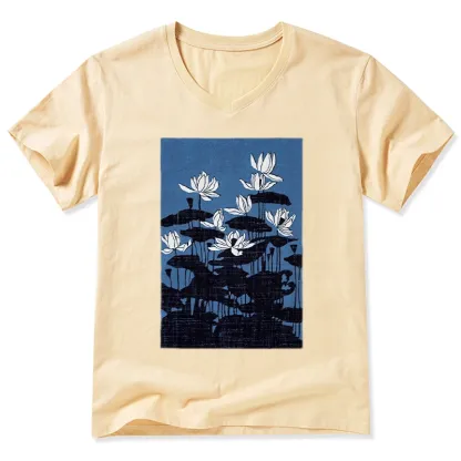 Tokyo-Tiger Blue Lotus Japanese Art V-Neck Classic T-Shirt