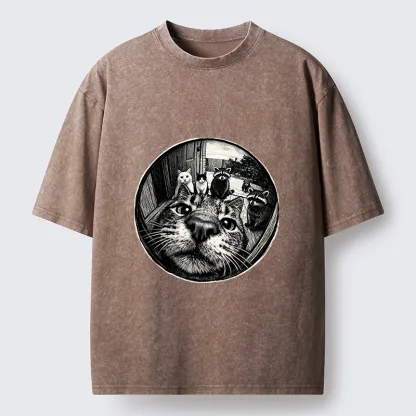 Tokyo-Tiger Cat Takes A Group Photo Washed T-Shirt