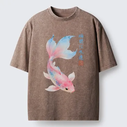 Tokyo-Tiger Koi Fish Dreamy Hues Washed T-Shirt