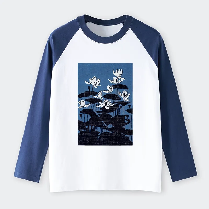 Tokyo-Tiger Blue Lotus Japanese Art Raglan Long Sleeve T-shirt