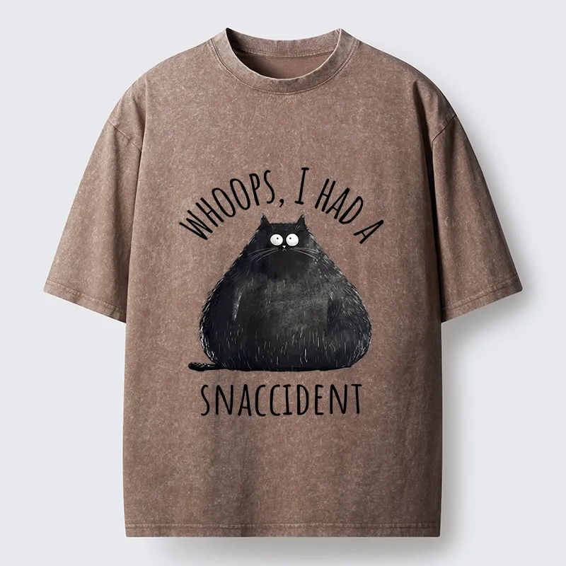 Tokyo-Tiger Overfed Cat Funny Snack Art Washed T-Shirt