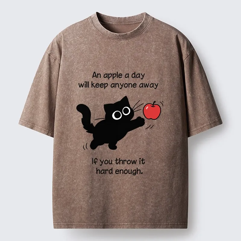 Tokyo-Tiger Funny Cat Throwing Apple Meme Washed T-Shirt