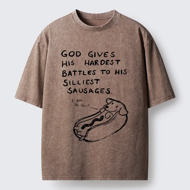 Tokyo-Tiger Silly Sausage Dog Meme Washed T-Shirt
