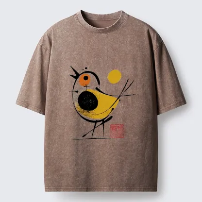 Tokyo-Tiger Aesthetic Yellow And Black Bird Washed T-Shirt