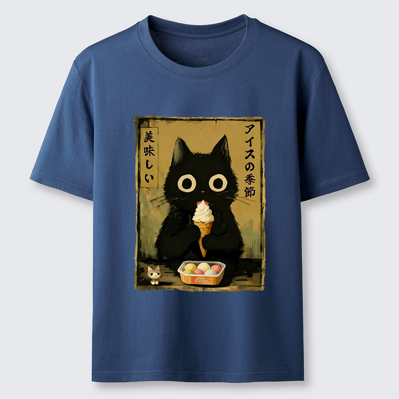 Tokyo-Tiger Black Cat Loves Ice Cream Classic T-Shirt