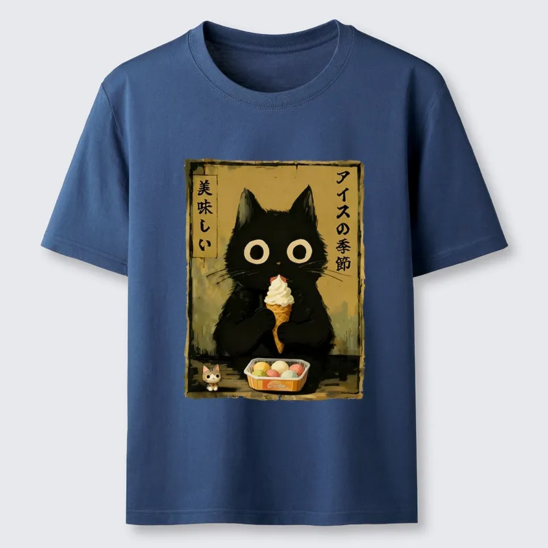 Tokyo-Tiger Black Cat Loves Ice Cream Classic T-Shirt