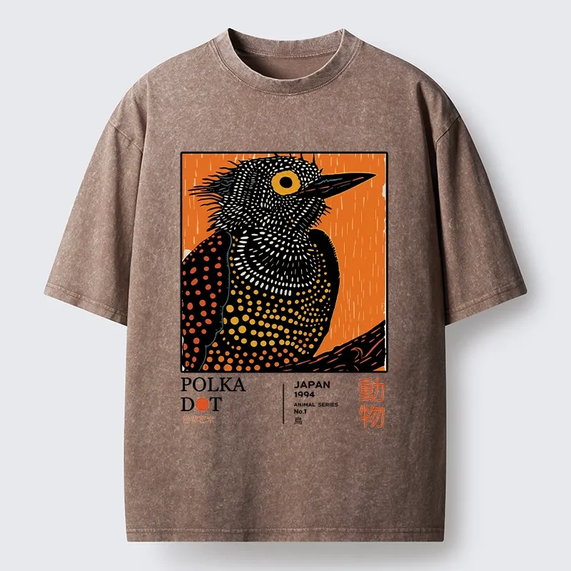Tokyo-Tiger Polka Dot Bird Japanese Art Poster Washed T-Shirt
