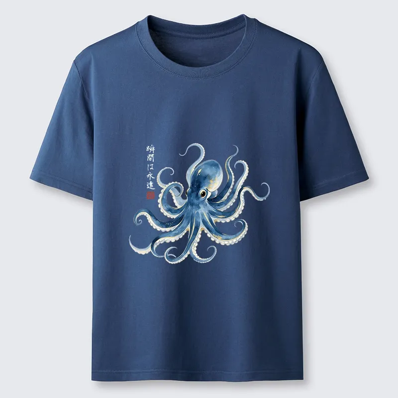 Tokyo-Tiger Stylish Blue Octopus Japanese Classic T-Shirt