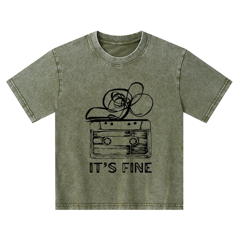 Tokyo-Tiger Cassette Fine Meme Kids Washed T-Shirt