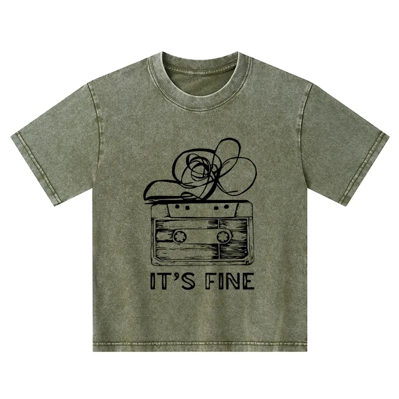 Tokyo-Tiger Cassette Fine Meme Kids Washed T-Shirt