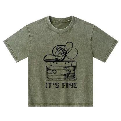 Tokyo-Tiger Cassette Fine Meme Kids Washed T-Shirt