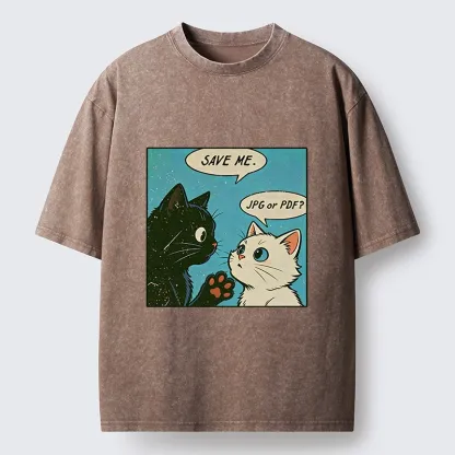 Tokyo-Tiger Black White Cat Office Meme Washed T-Shirt