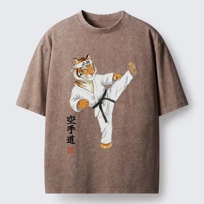 Tokyo-Tiger Karate Kick Tiger Washed T-Shirt