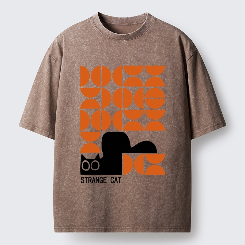 Tokyo-Tiger Black Cat Geometric Pattern Washed T-Shirt
