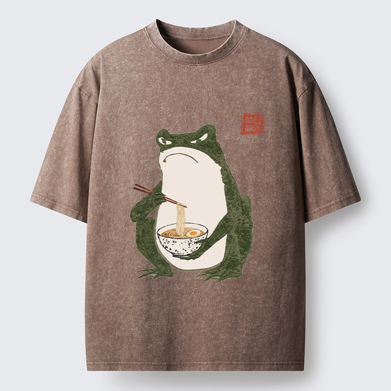 Tokyo-Tiger Grumpy Frog Loves Ramen Washed T-Shirt