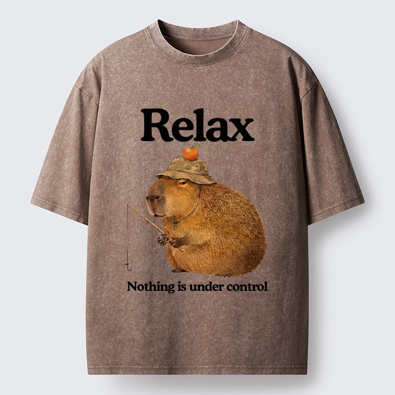 Tokyo-Tiger Capybara Fishing Funny Meme Washed T-Shirt