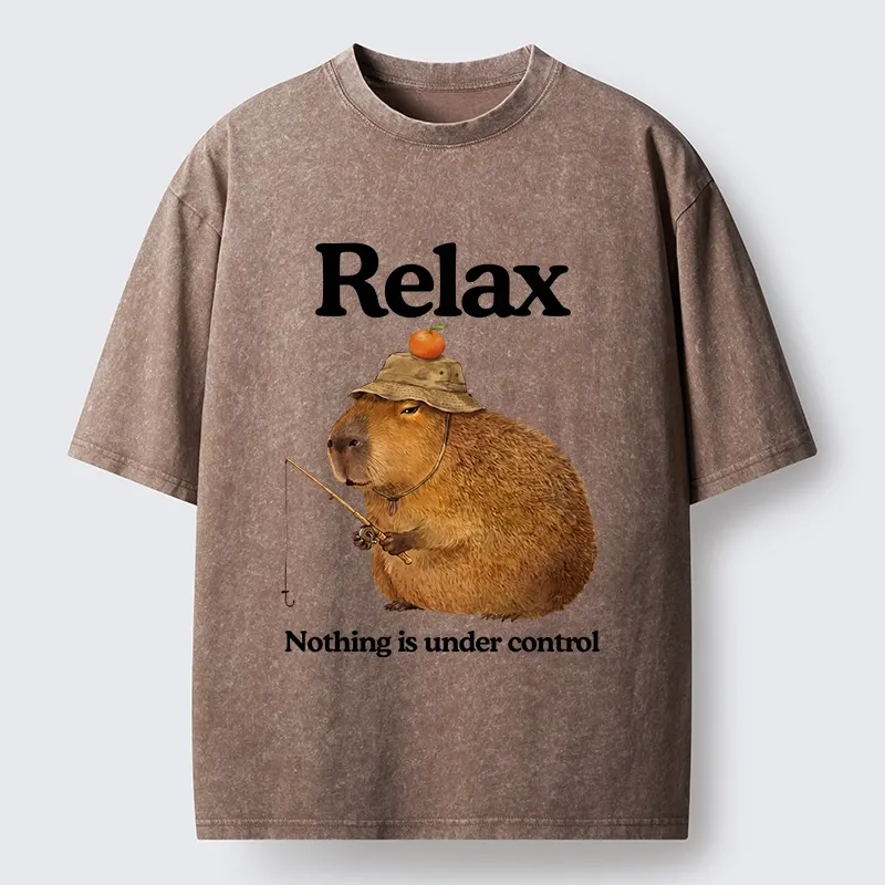 Tokyo-Tiger Capybara Fishing Funny Meme Washed T-Shirt