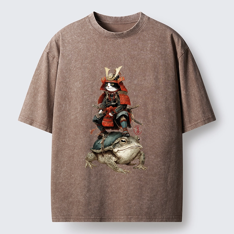 Tokyo-Tiger Japanese Samurai Cat Warrior Washed T-Shirt